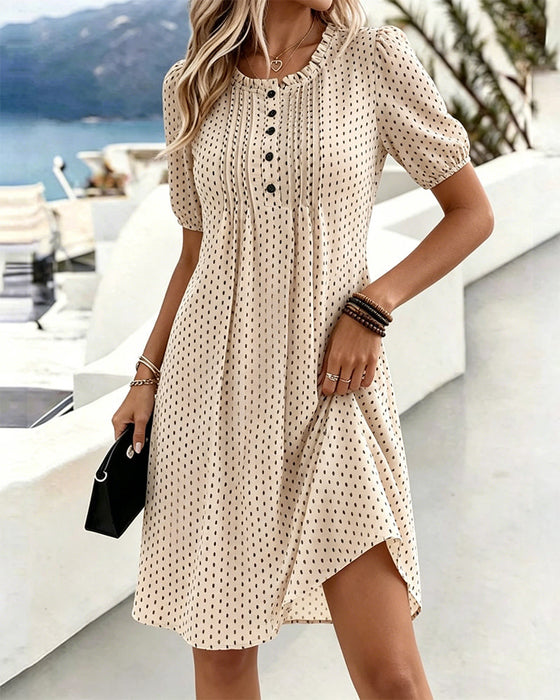 Kleid Rundhals Polka Dot Rüsche