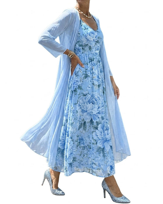 Set Blumig Druck Kleid Zweiteilig