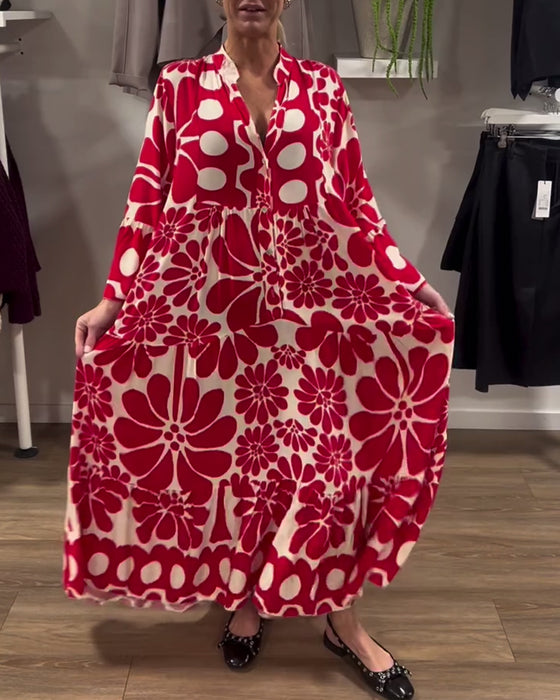 Kleid V-Ausschnitt locker plus Größe Blumendruck
