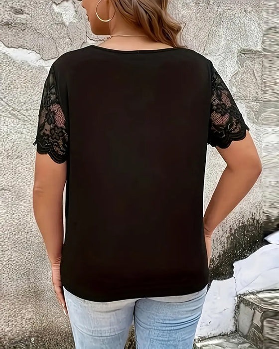 Bluse Kurzärmlig Spitzenbesatz