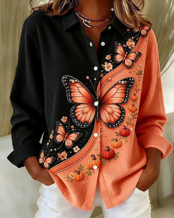 Hemd Farbblock Schmetterling Print Revers