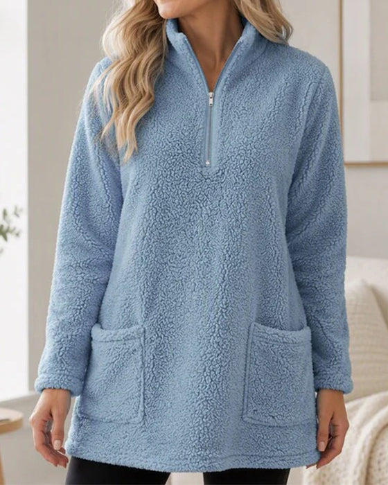 Sweatshirt Einfarbig Stehkragen