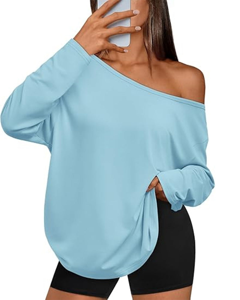 T-Shirt Ein-Schulter Uni Langarm