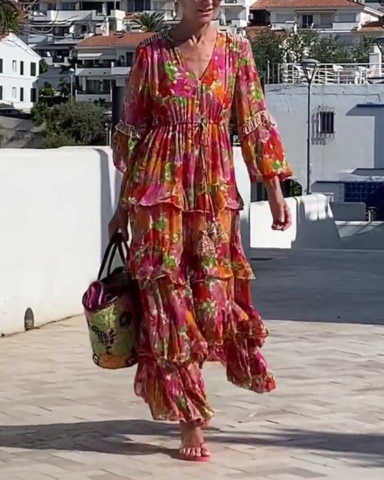 Kleid Gerüscht V-Ausschnitt