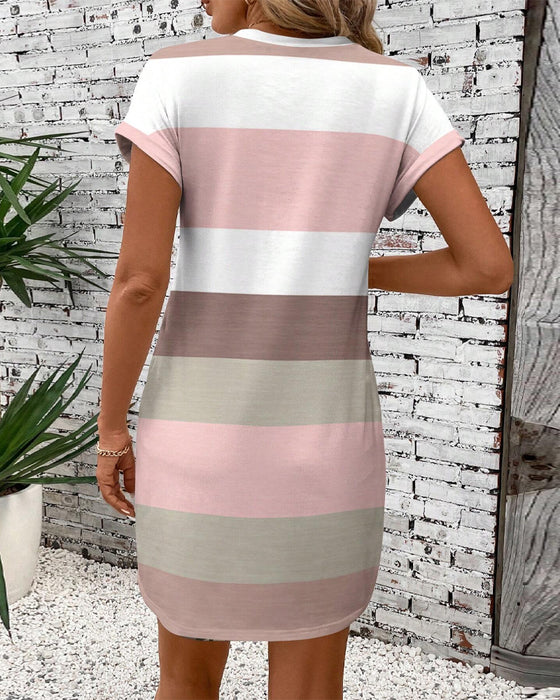 Kleid Kurzarm Gestreift Casual