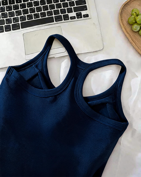 Tanktop Eingebauter Bh Gerippt Einfarbig