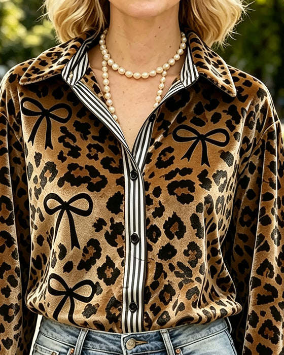 Bluse Leopard Druck Schleife