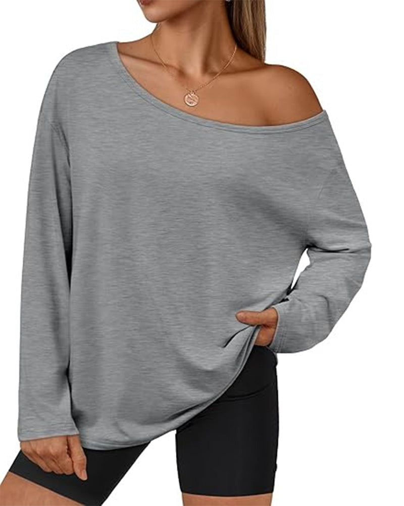 T-Shirt Ein-Schulter Uni Langarm