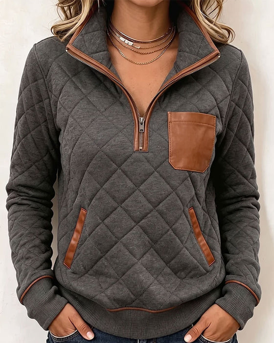 Sweatshirt Argyle Halb Reißverschluss Kragen
