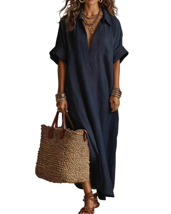 Kleid Locker Uni Kurzer Ärmel Maxi
