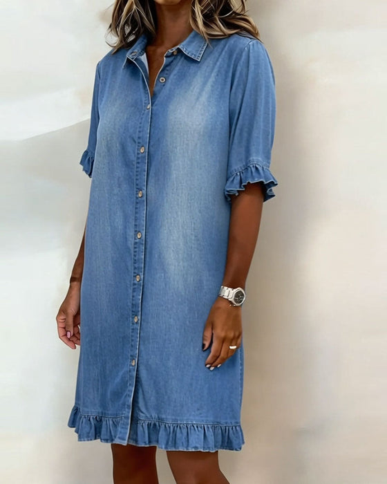Denim-Rüschen-Hemdkleid