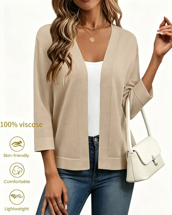 Cardigan Ellenbogenlang Ärmel Offen Vorne Gestrickt