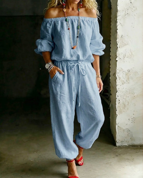 Jumpsuit Off-Shoulder Bindegürtel Tailliert