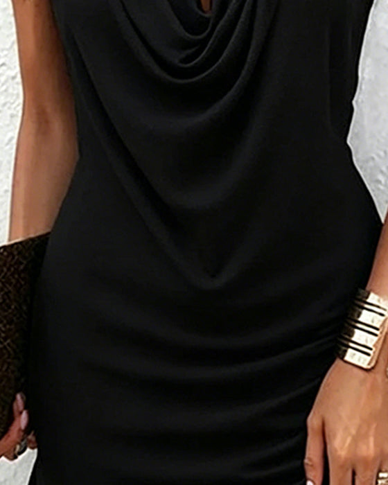 Kleid Casual Drapierter Kragen Ärmellos