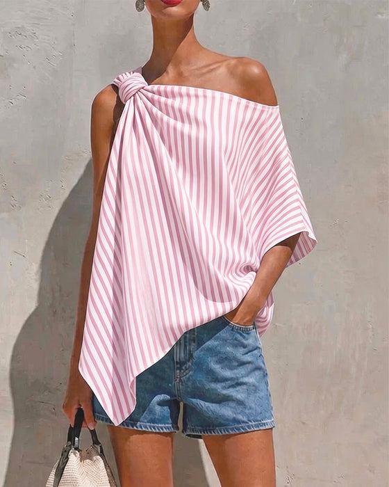 Bluse Gestreift Locker Asymmetrisches Design