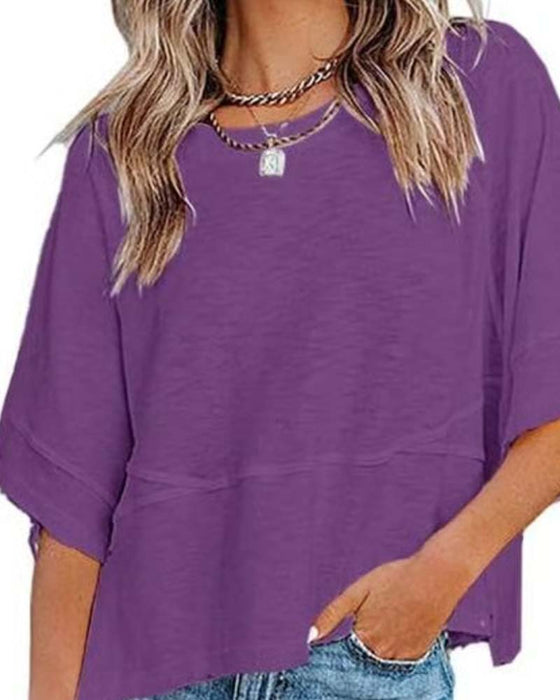 T-Shirt Panel Einfarbig Ausgestellter Ärmel