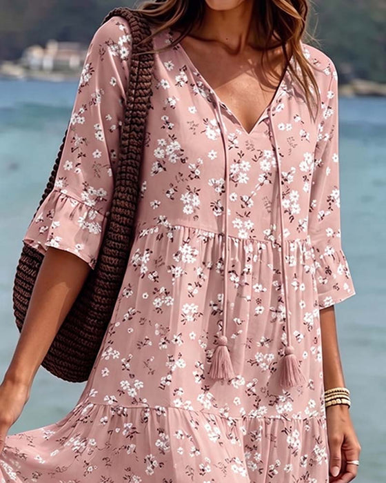 Kleid Blumig V-Ausschnitt Spaghettiträger