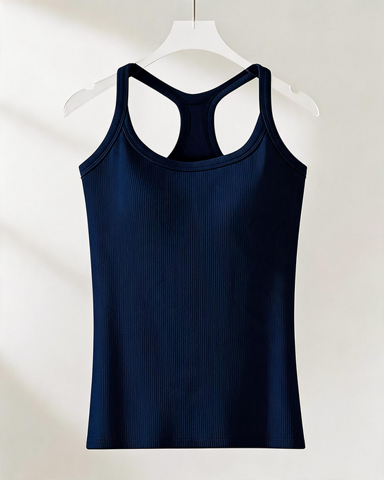 Tanktop Eingebauter Bh Gerippt Einfarbig