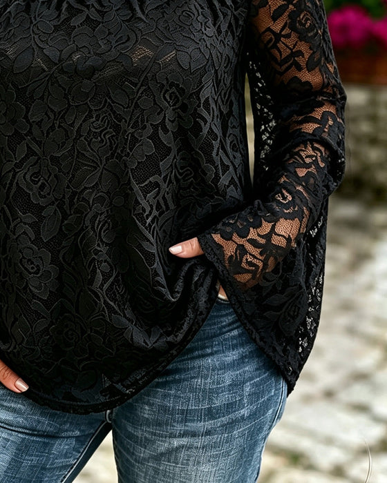 Oberteil Off-Shoulder Spitze Patchwork Locker