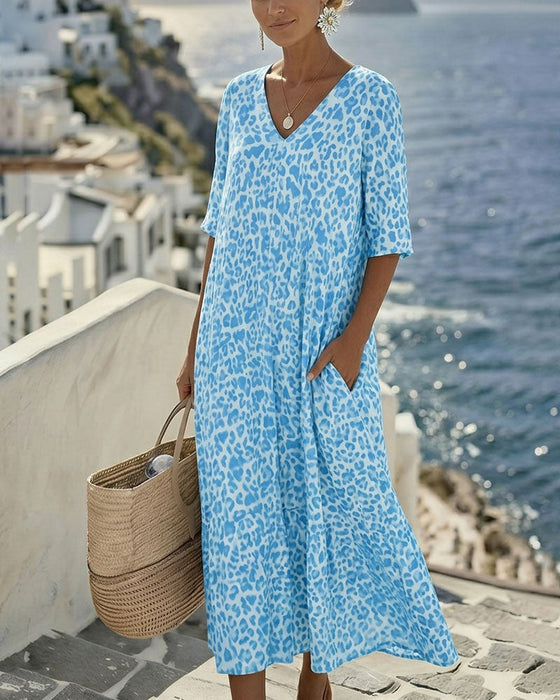 Kleid Leopard V-Ausschnitt Locker