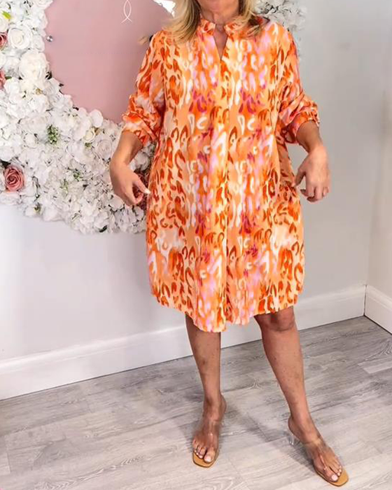 Kleid Langarm Blumen Hemd mit Knöpfen