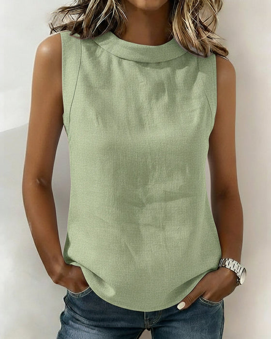 Bluse kragenlos ärmellos elegant