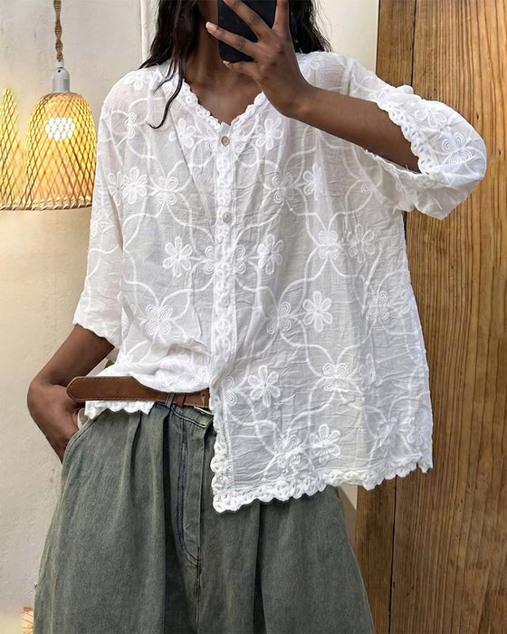 Bluse  Spitze Dreiviertel Ärmel