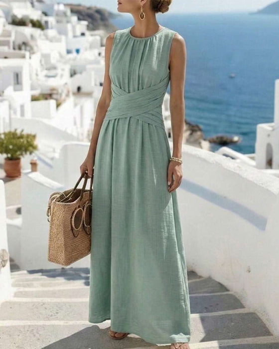 Kleid Überschneidung Taille Ärmellos