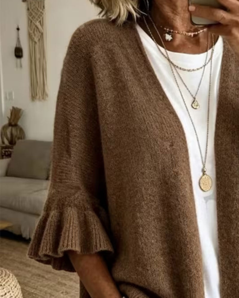 Cardigan Unifarbe Rüschenärmel