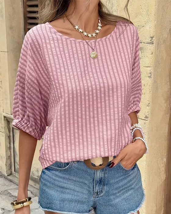 T-Shirt Lässig Plus Size Senkrechter Streifen