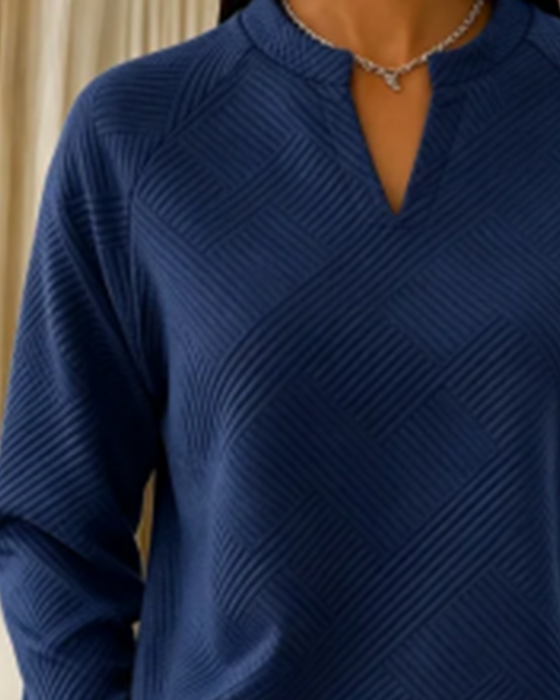 Sweatshirt V-Ausschnitt Gestreift Raglan Einfarbig