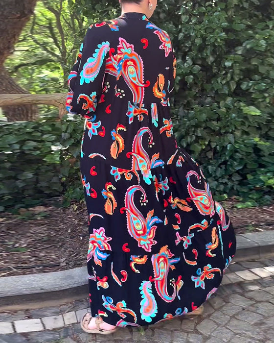 Patchworkkleid mit vintage-print und langen ärmeln