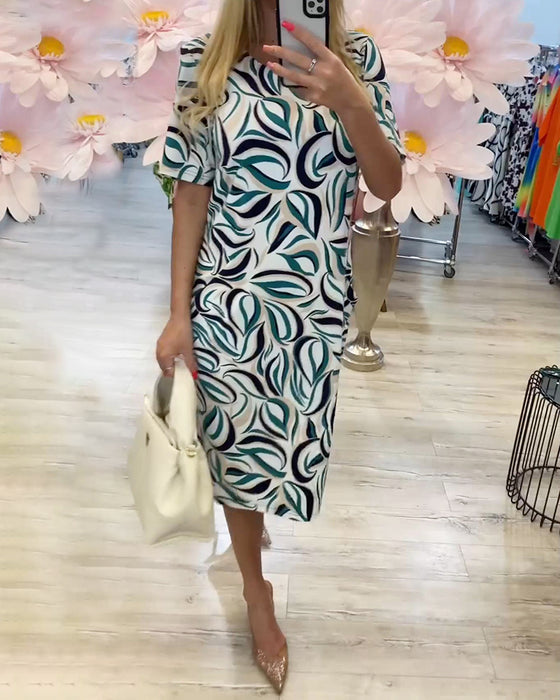 Kleid Rundhals Blumen Gerade