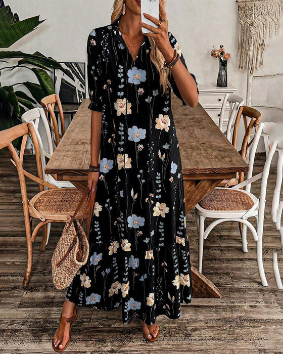 Kleid Blumig Revers Maxi
