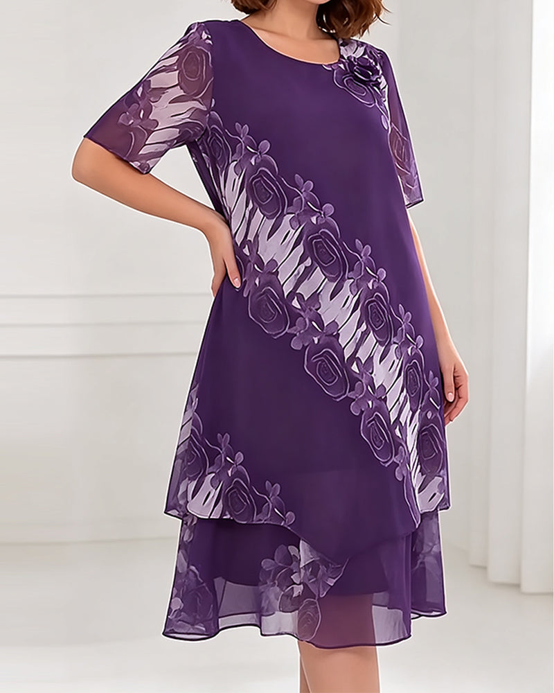 Kleid Rundhals Blumen Lässig