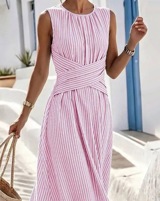 Kleid Streifen Twist Taille Ärmellos Maxi