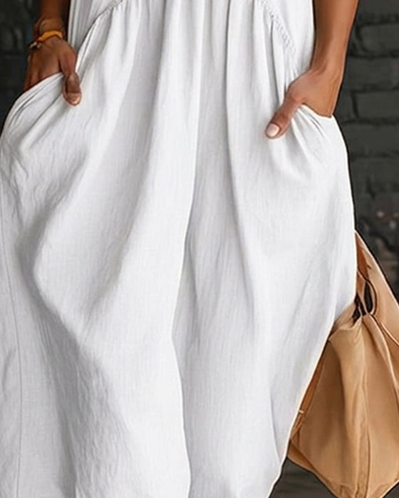 Kleid 100% Baumwolle Ärmellos Stehkragen Unifarben Maxi