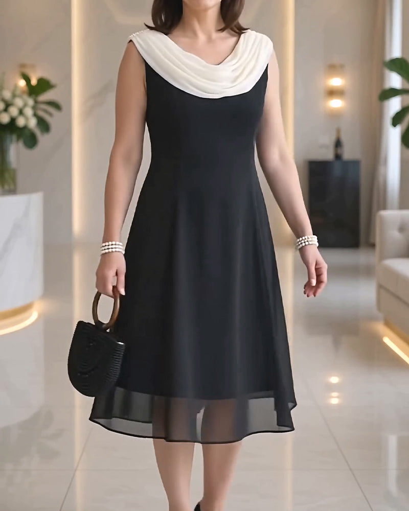 Kleid Mock-Kragen Ärmellos Mesh