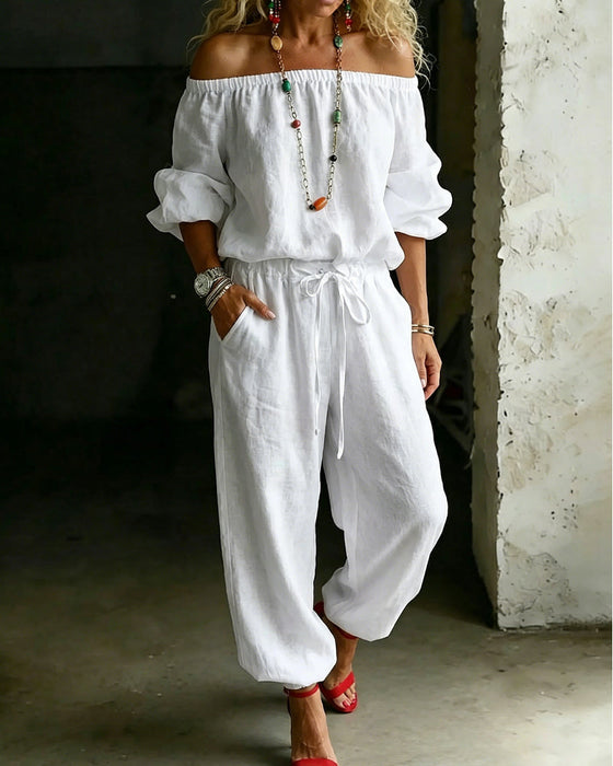 Jumpsuit Off-Shoulder Bindegürtel Tailliert