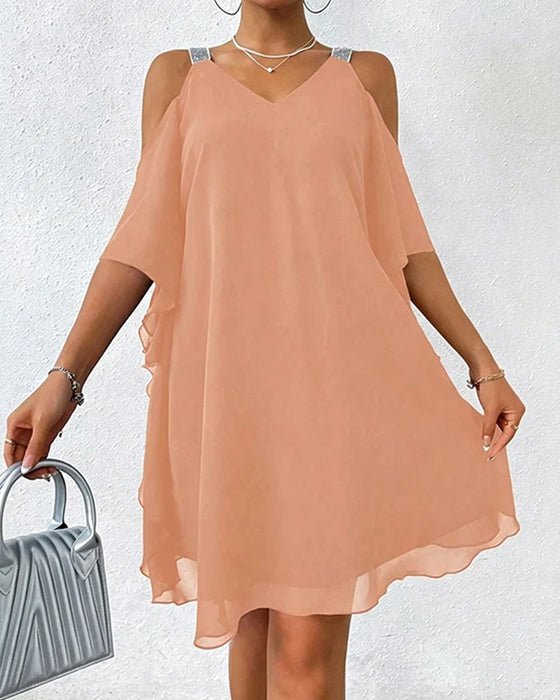 Kleid Paillette Schulterfrei Unifarben