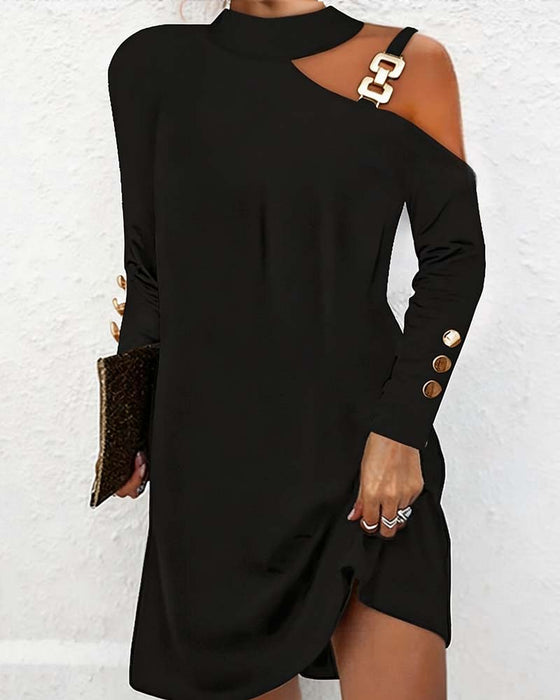 Kleid Kalt Schulter Metall Schnalle