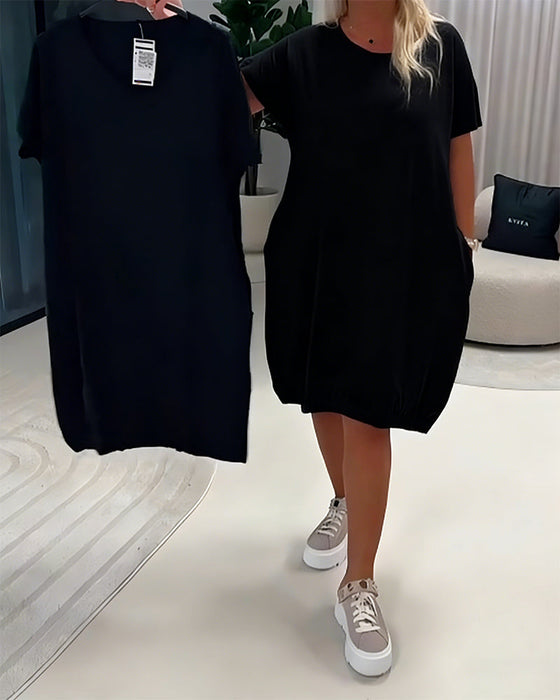Kleid Kurzarm Rundhals Loose-Fit