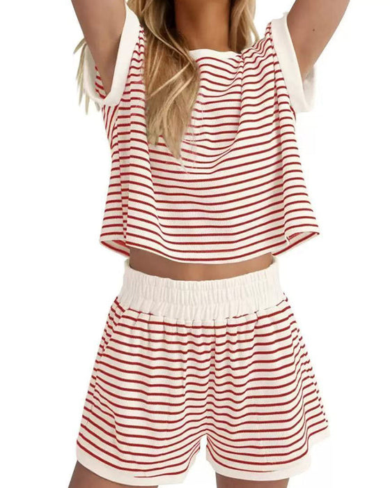 Sets Gestreift Kurzarm Gummibund Taille