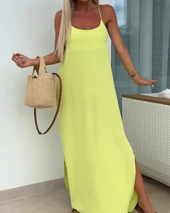 Kleid Rundhals Unifarbe Träger