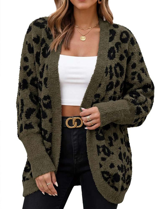 Cardigan Locker Leopardenmuster Langarm