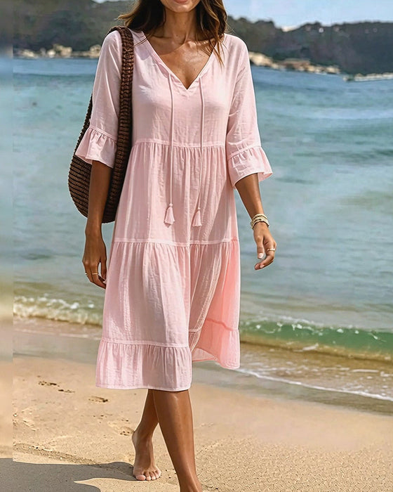 Kleid Ausgestellt Halbarm Bindegürtel