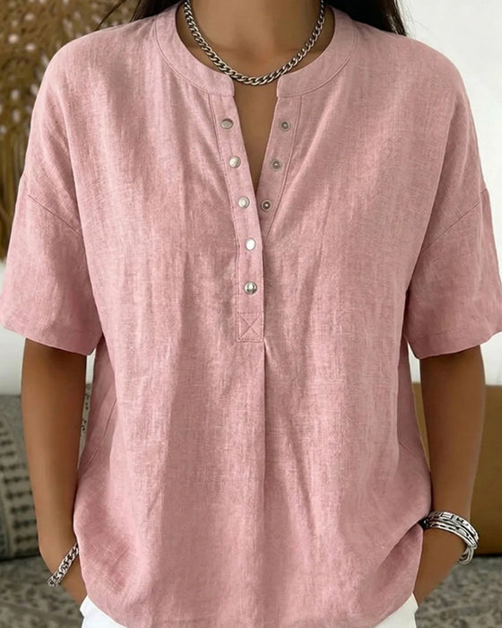 Bluse Solid Farbe Lässig Kurz Ärmel