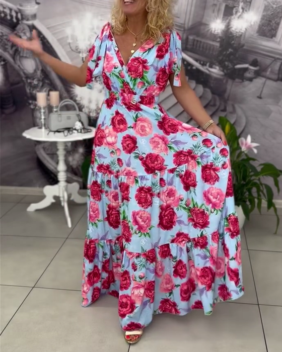 Kleid Sexy V-Ausschnitt Bedruckt