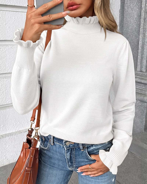 Pullover Rollkragen Spitze Rüsche