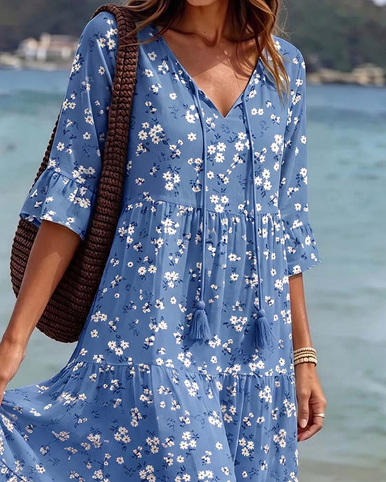 Kleid Blumig V-Ausschnitt Spaghettiträger